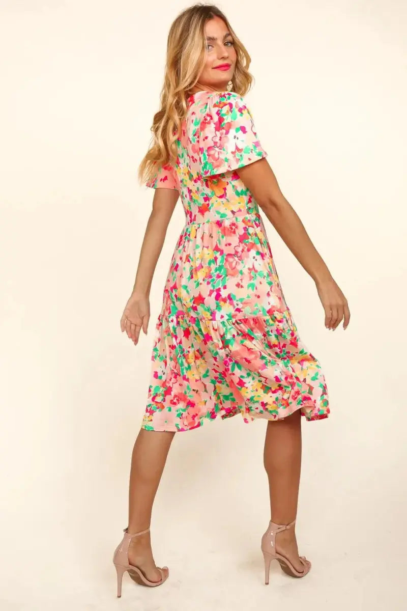 Haptics Tiered Floral Midi Dress with Pockets for Women - Love Salve